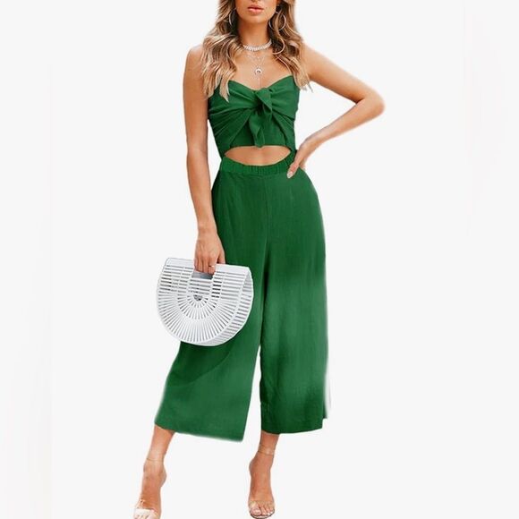 Pants - 💚 Green Cutout Tie-Front Jumpsuit – Size Small (NWT)